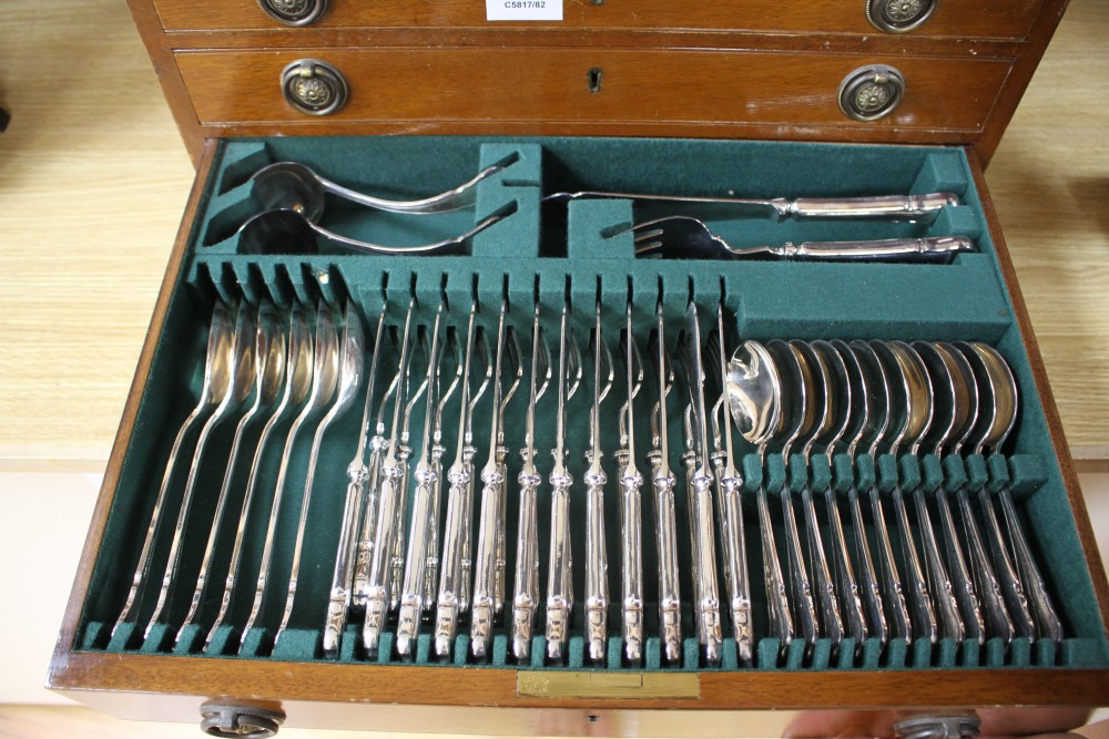 A Garrard & Co canteen of plated cutlery and flatware, for twelve people, in three drawer case